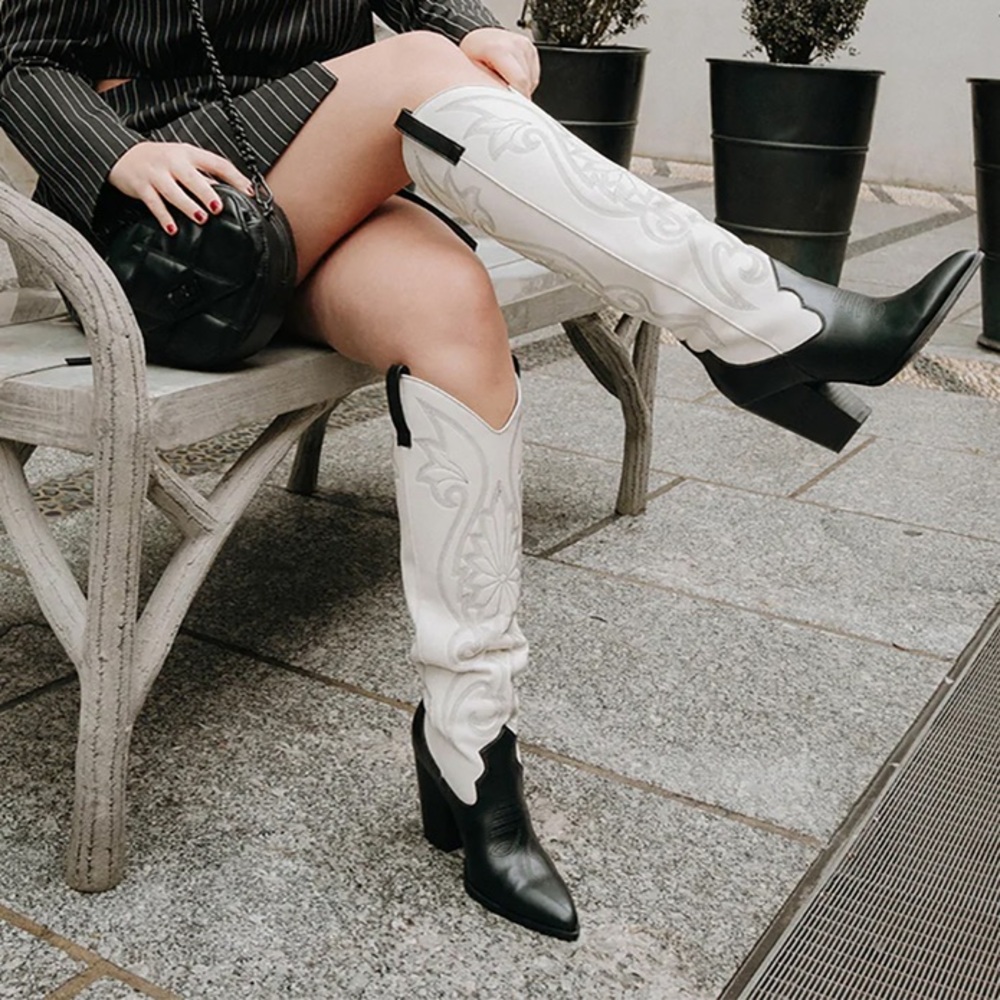 Steve Madden Black and White Lasso Boots
